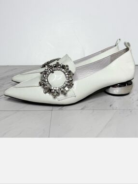 Jeffrey Campbell Viona Pointy Toe White Patent Loafer 7